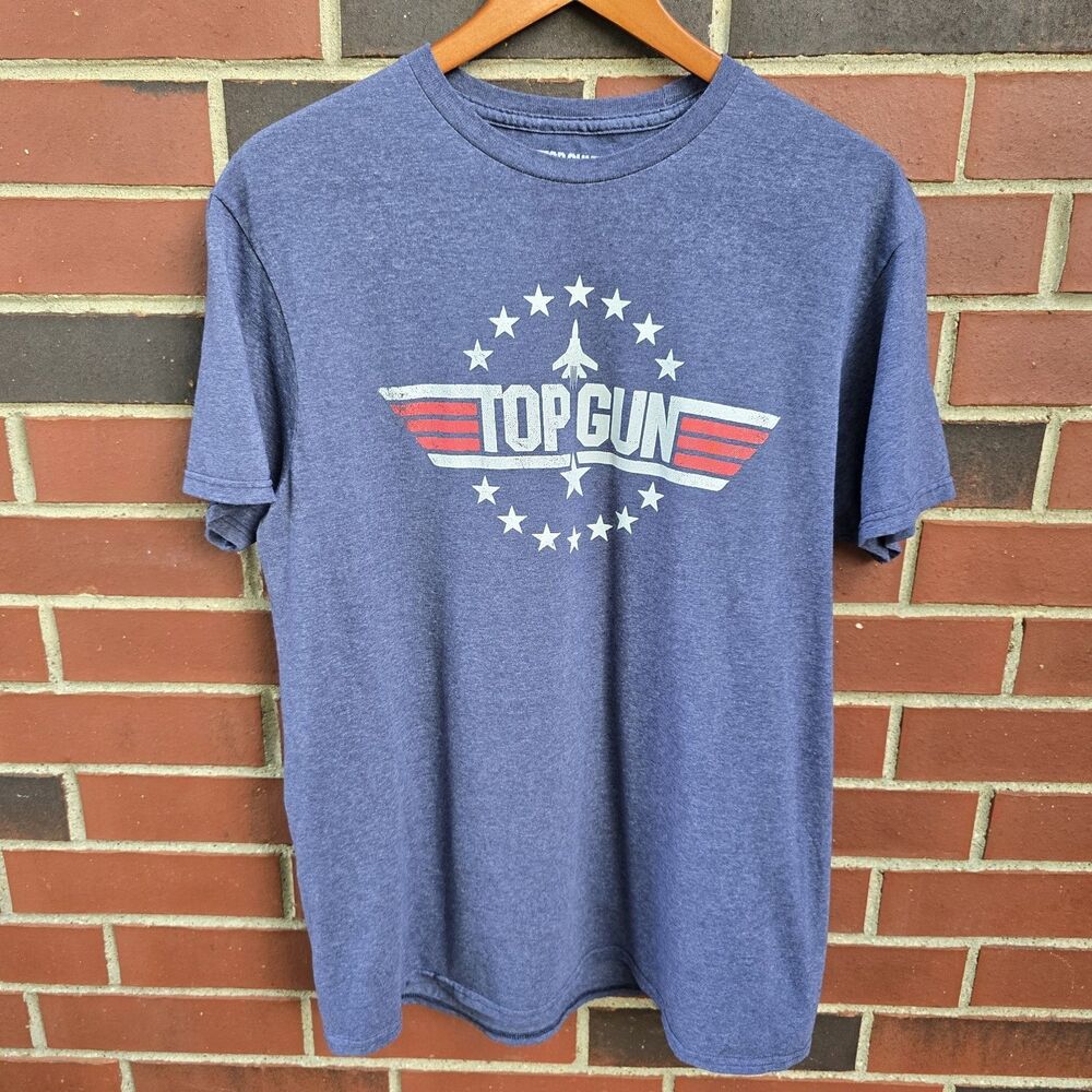 Top Gun T-shirt Men's Large Blue White Adult Retro Tom Cruise Movie Casual Tee
